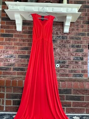 Boho Bold Red Braided Waist Jersey Maxi Dress Size Medium